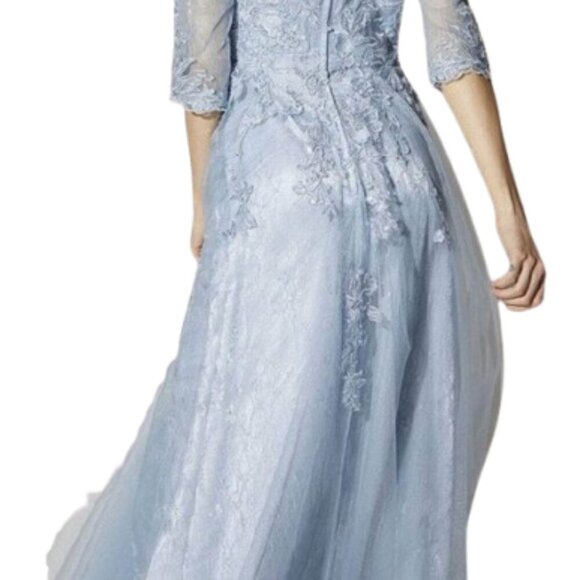 NWT Eureka Fashion 9660 Floral Lace Mother of the Bride Dress Dusty Blue Size XL - Picture 4 of 6